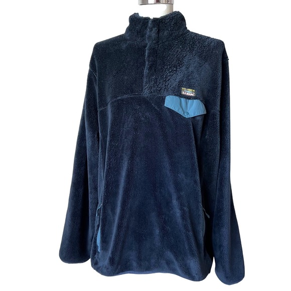 LL Bean Mens Hi-Pile Fleece Pullover‎ Snap XXL Tall Navy Gorpcore Outdoor Warm